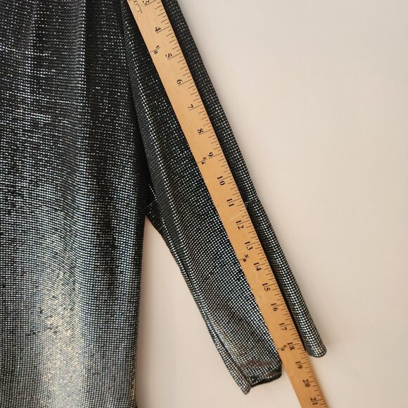 Vintage Teddi of California Black Silver Metallic Tunic V-Neck Disco Size 12 - Picture 14 of 14